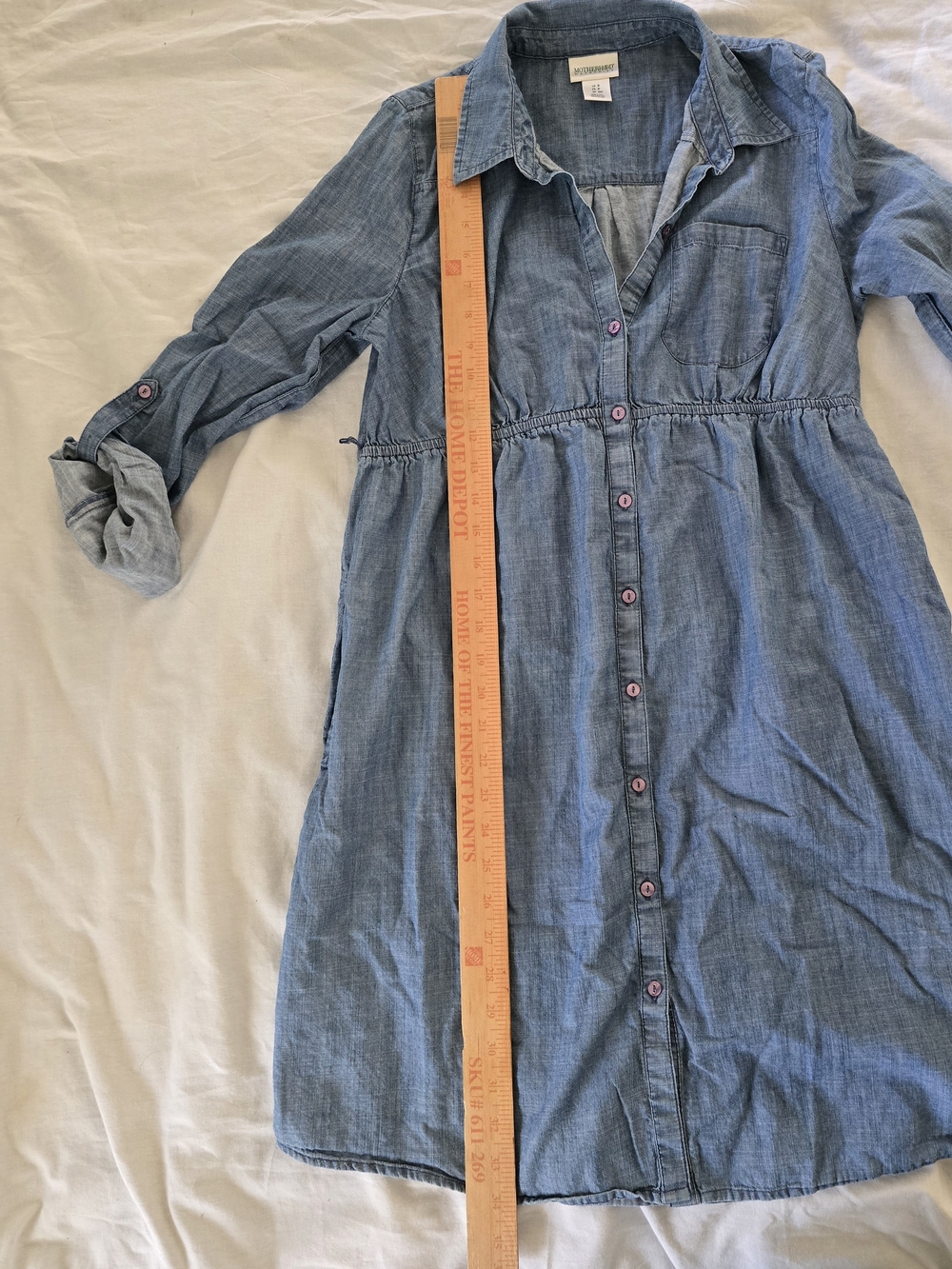 Motherhood Chambray Button-Front Shirt Dress in Light Blue - Picture 4 of 6